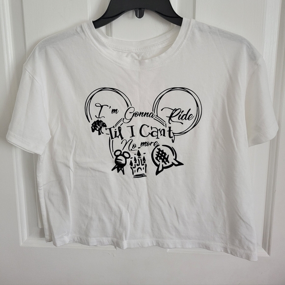 Old Navy Disney "I'm Gonna Ride Until I Can't No More" White Cropped Tee Size XS - Picture 1 of 5